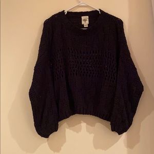Black Cropped Open-Knit Sweater